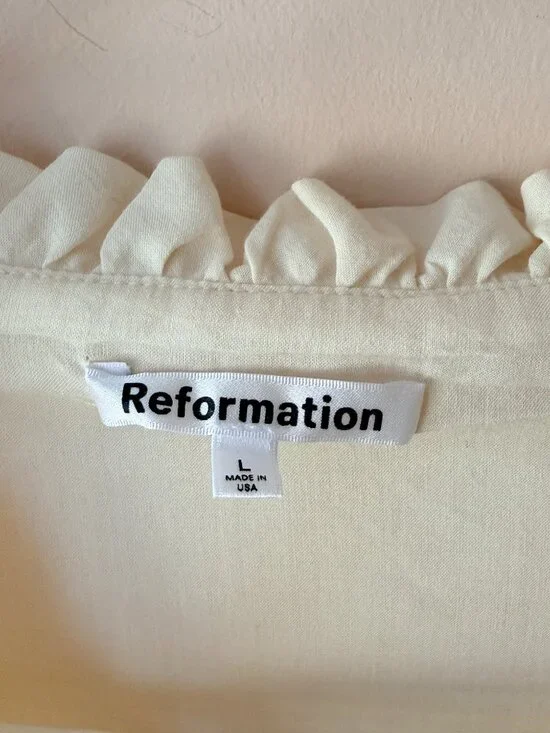 Reformation Bess Linen Top Sugar White Ruffle Button Front 100% Linen Size Large - Picture 4 of 9